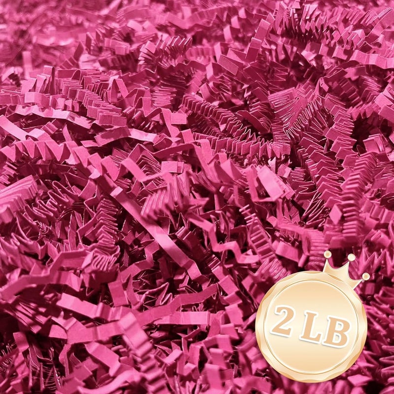 Zankubom 2 LB Fuschia Crinkle Cut Paper Shred Filler Great for Gift Wrapping, Fuschia Basket Fillers, Birthday, Gift Wrapping, Anniversary, Valentine's Day Christmas Party Decor Filling Supplies - Image 1